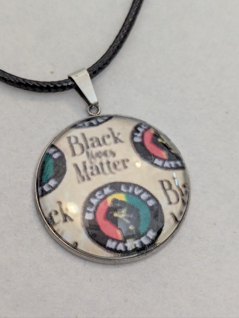 Black Cord Necklace with Multicolor 'Black Lives Matter' Pendant